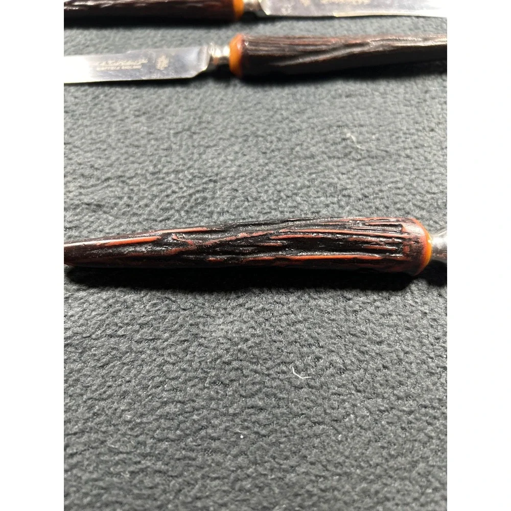6pc F.A. Kirk Cutlers Sheffield England Stainless Steak Knives Faux Stag Handle